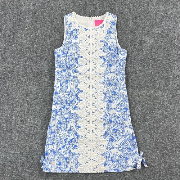 Lilly Pulitzer Dresses & Skirts - Lilly Pulitzer Dress Womens 2 Coastal Blue Fancy Feet Melani Shift Lace Trim